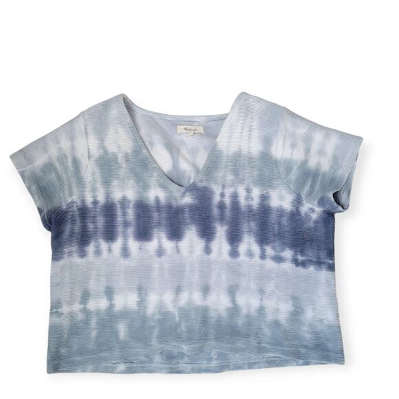 Madewell Ottoman Jacquard V-Neck Setlist Boxy Crop Top Tie-Dye Blue Women Sz XL - Picture 2 of 10